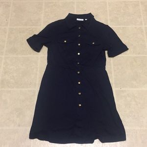 Navy Button-Up Collared Shift Dress